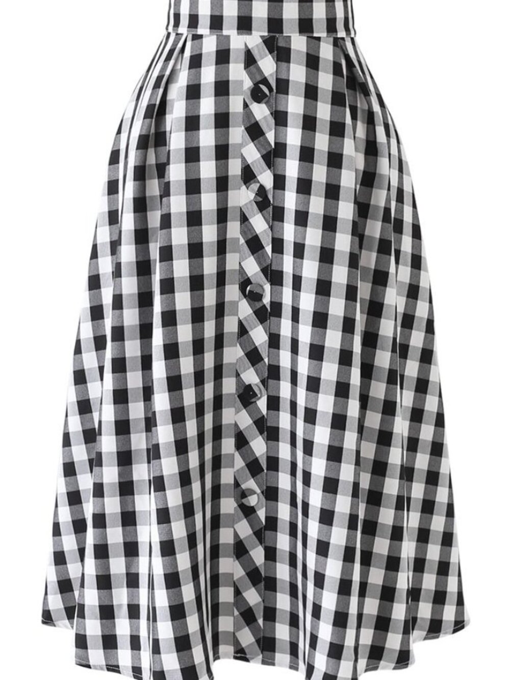 Chicwish Gingham Button Front A-Line Midi Skirt Black White High Waist Size M